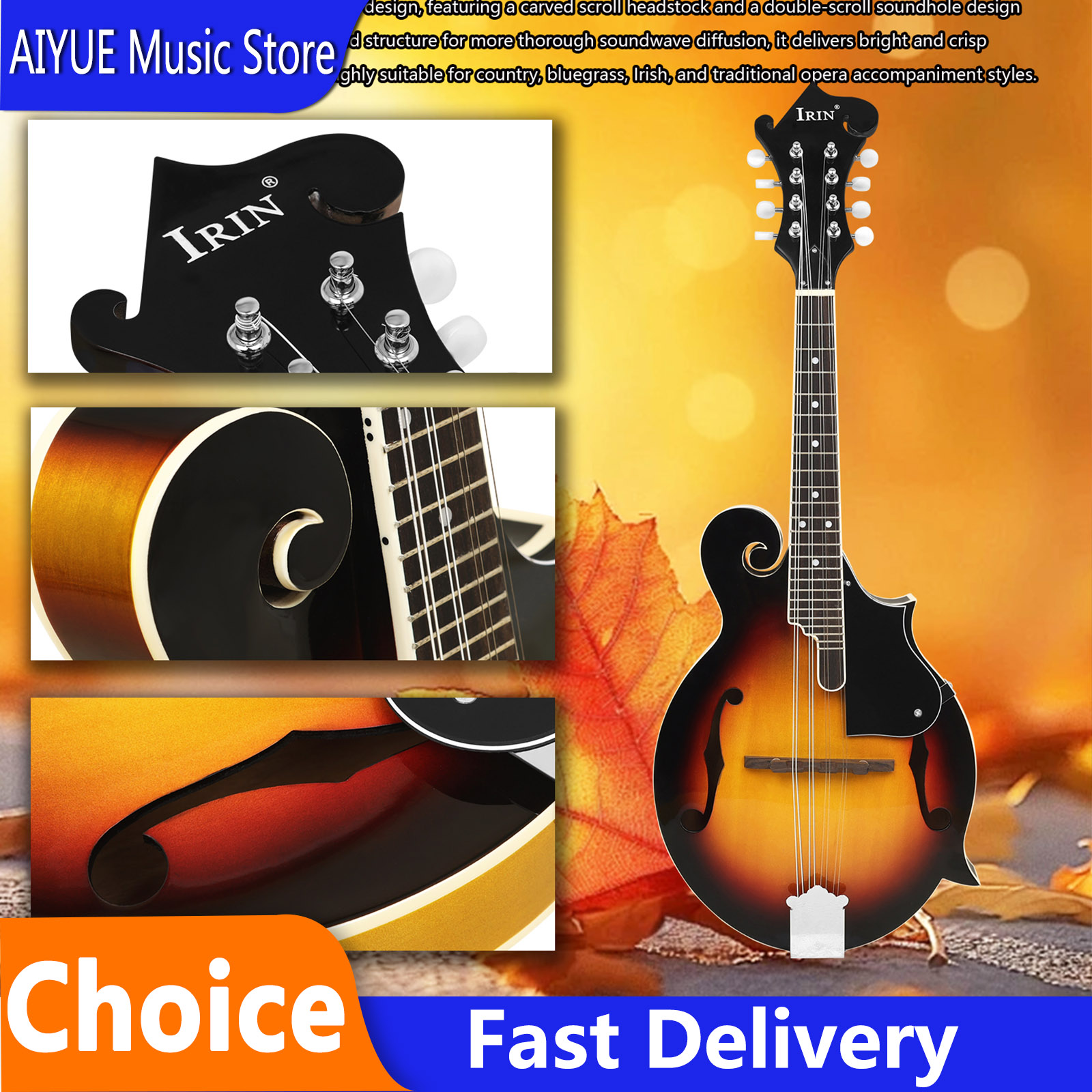 Mandolin A Style - Mandoline acoustique IRIN MD-65 en tilleul,